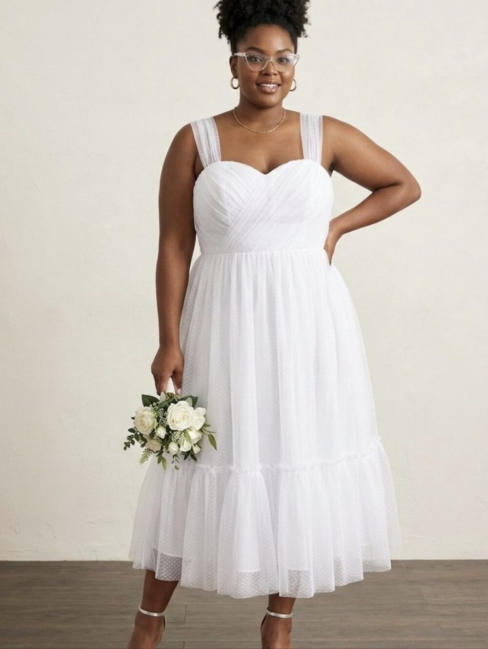 White Sleeveless Lace Tulle Wedding Middi Dress FITS XL